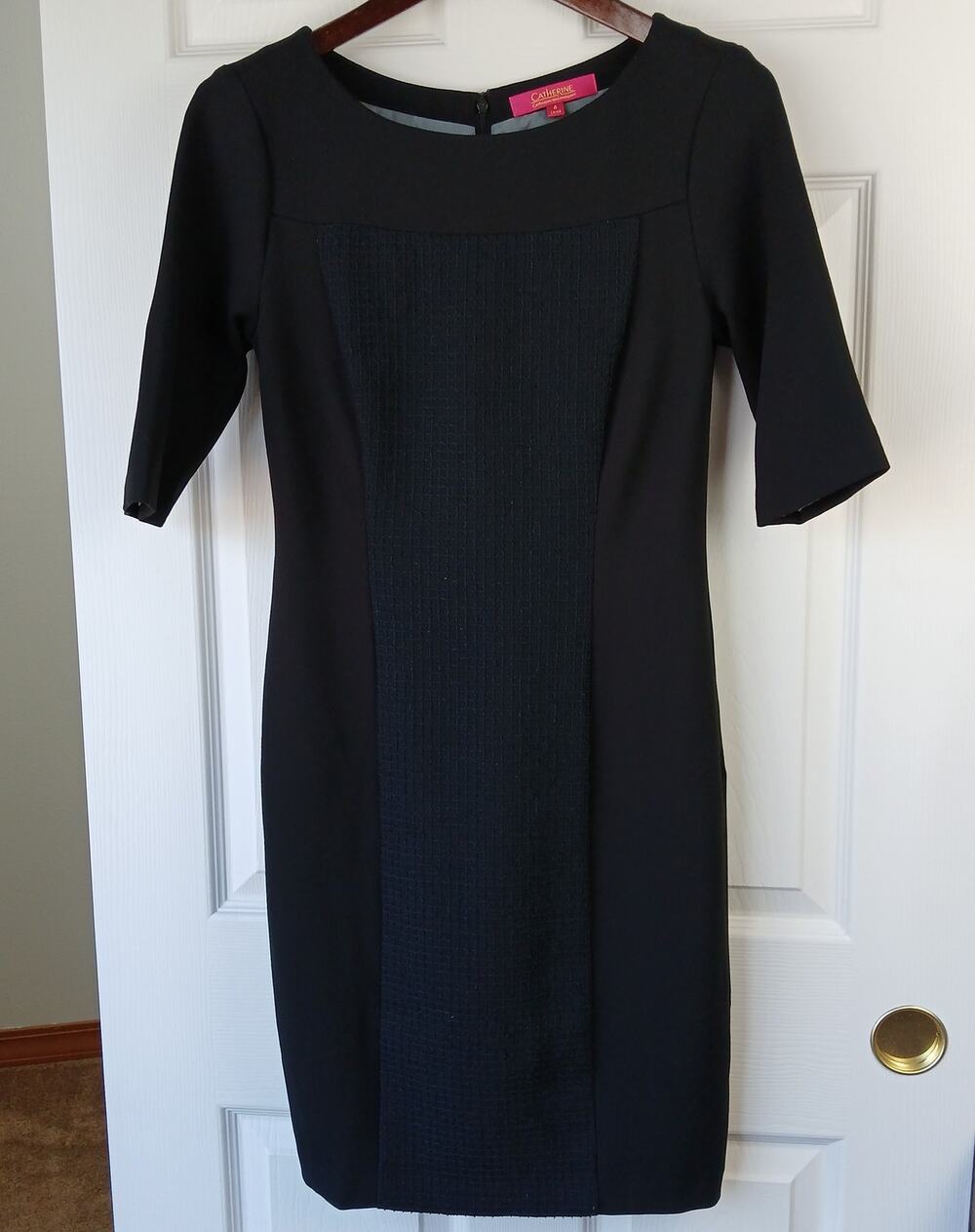 Catherine Malandrino Black Sheath Dress size 4 grid mesh overlay lined preppy